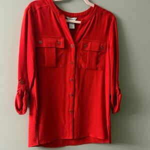 Multiples Red Button-Up Women's Top